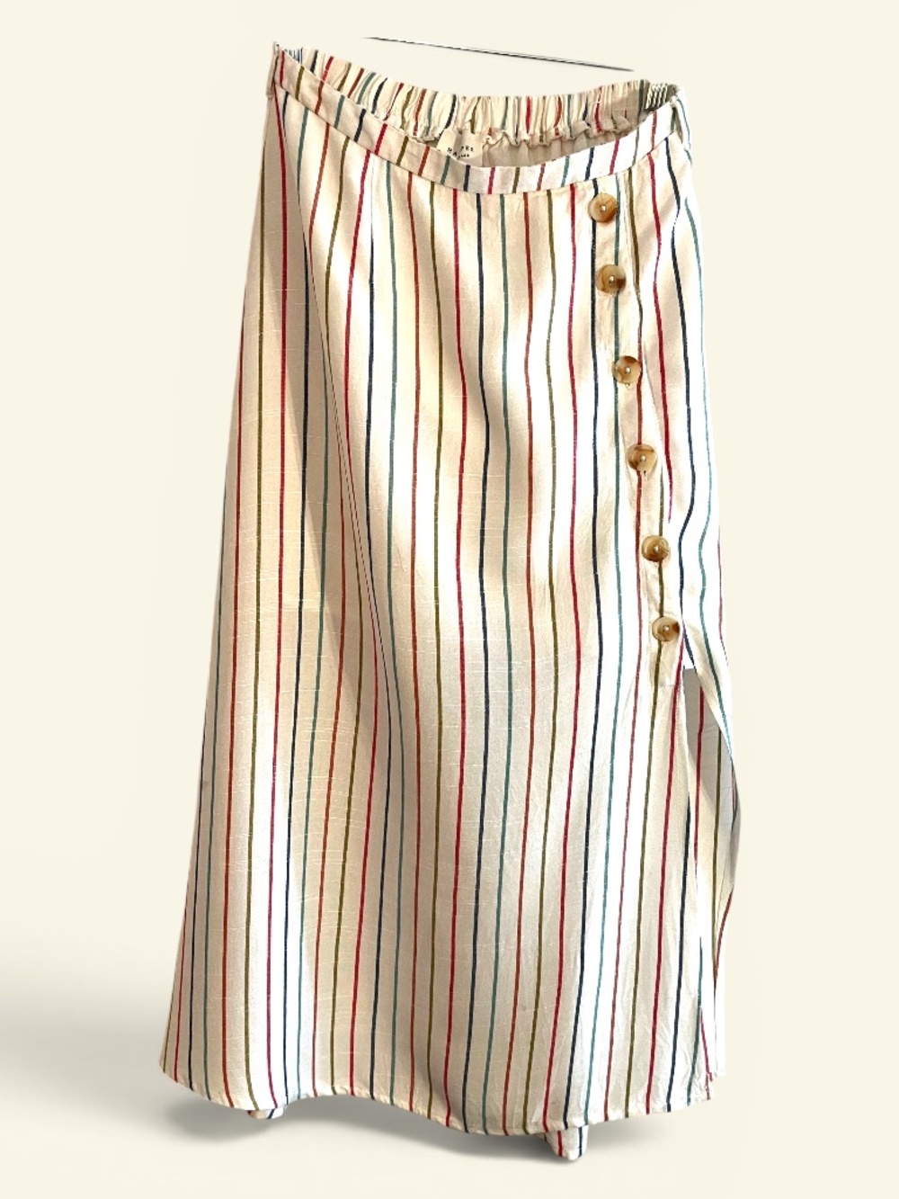 Harper Heritage Flowy A Line Midi Skirt Multicolored Stripes Side Slit Size S